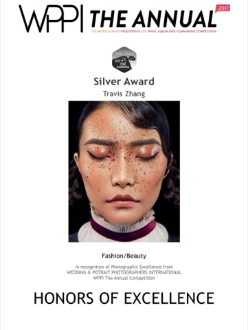 WPPI 2017 Silver Award certificate, Fashion/Beauty — Travis Zhang