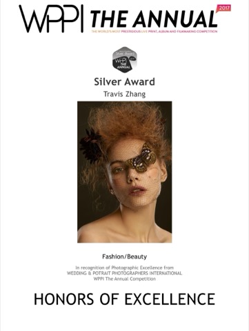 WPPI 2017 Silver Award certificate, Fashion/Beauty — Travis Zhang