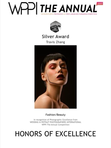 WPPI 2017 Silver Award certificate, Fashion/Beauty — Travis Zhang